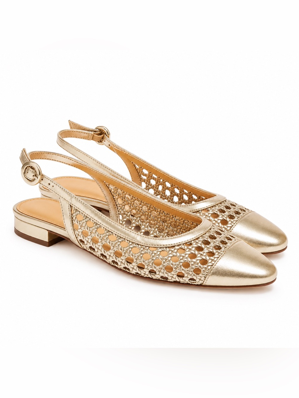 J. Crew Gold Woven Slingback Flats Size 6